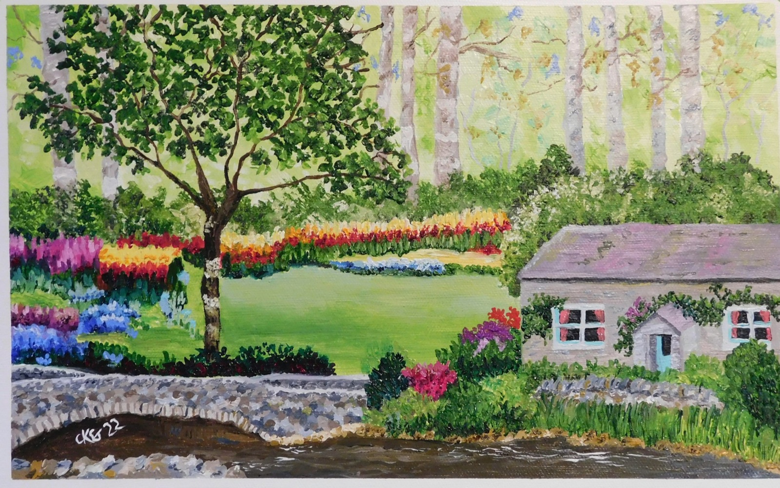 A painting of Keldwick village by Catherine, winner of our under-14s painting competition